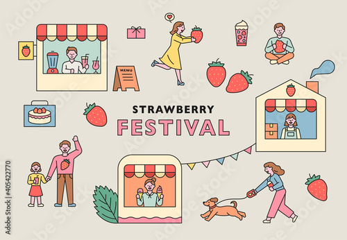 Strawberry festival poster. Many shops and guests of the Strawberry Festival.