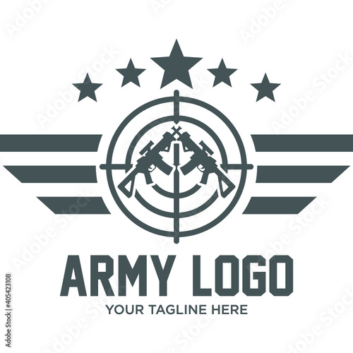 army, assault rifles, gun logo, emblem isolated on white, vector 