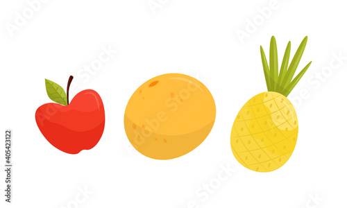 Ripe and Fresh Fruits Isolated on White Background Vector Set