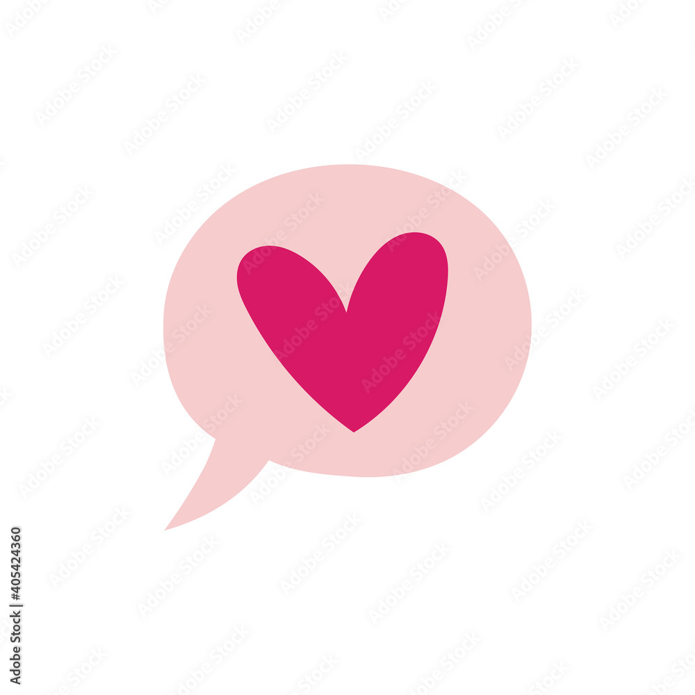 St Valentine's holiday. Love message clipart. Pink heart. Relationship, emotion, passion. Sticker. Isolated on white background.