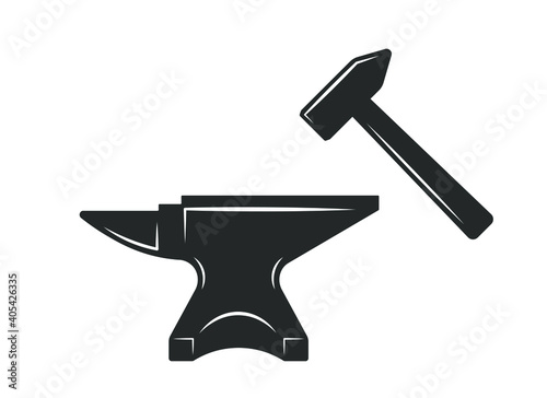  Blacksmith anvil icon shape symbol. Iron smith workshop logo sign. Vector illustration image. Isolated on white background.