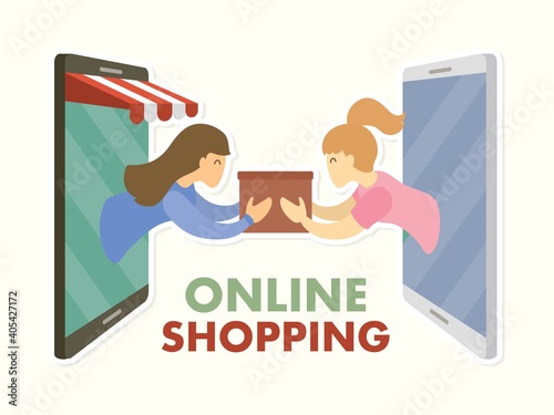 Online shopping delivering cartoon graphic vector.