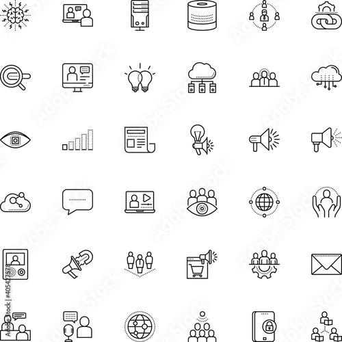 communication vector icon set such as: e learning and education, loud, intellect, innovative, play, resources, content, go, mail, artificial, contact, paperclip, legal, map, device, recruitment