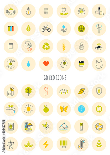 A set of icons about environmental protection in minimalistic style. Vector graphic.