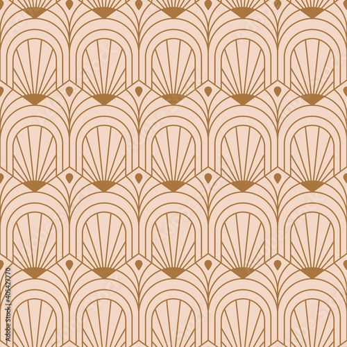 Art Deco Pink Seamless Pattern in a Trending minimal Linear Style. Vector Abstract Geometric background. For packaging, fabric printing, branding, wallpaper, covers