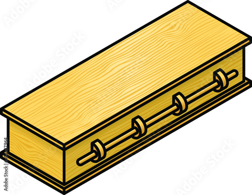 A simple wooden casket/coffin with a wood grain pattern.