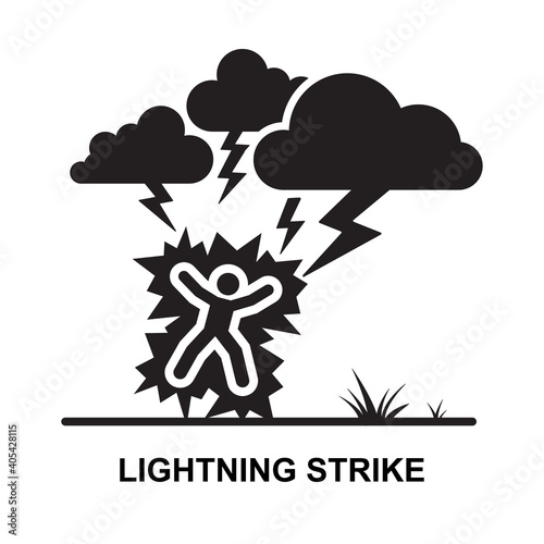 Lightning strike hit human icon isolated on white background.
