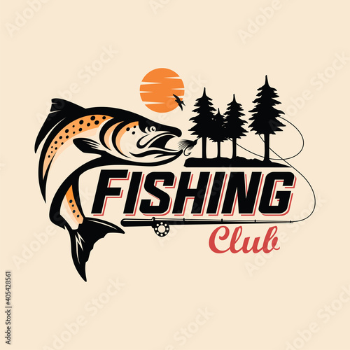 Illustration of a vintage fishing logo concepts. For emblems, labels, symbol, badge, icon, sticker on catching fish. Fish logo design vector template
