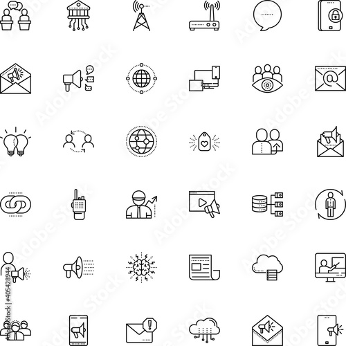 communication vector icon set such as: complex, refer, instruction, pc, psychotherapy, therapy, green, development, tablet, restricted, shape, protection, smartphone, frequency, health, balloon