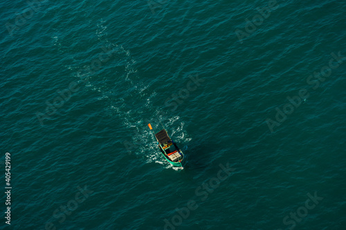 Aerial view of traditional fishermen boats lined in An Thoi harbor of Duong Dong town in the popular Phu Quoc island, Vietnam, Asia.