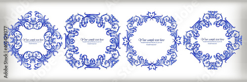 Blue floral watercolor gzhel frames and elements photo