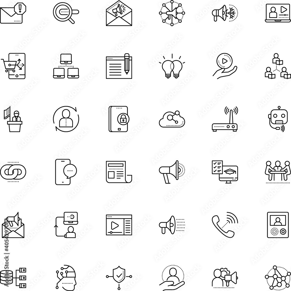 communication vector icon set such as: university, hold, health, paperclip, house, restricted, contour, protection wifi, psychologist, e learning and education, tune, chatterbot, door, care
