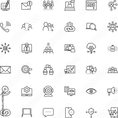 communication vector icon set such as: broadcast, smartphone, browser, note, community, template, exam, ipad, loudspeaker, e-learning, public, society, table, database, play, workshop, restricted
