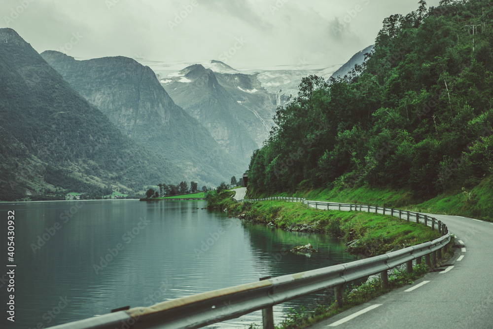 Scenic Norwegian Route Along the Lake
