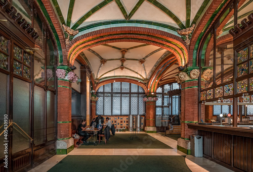 Barcelona, Spain - Feb 24, 2020: Retaurant hall inside Catalonia Music Hall building © Davidzfr