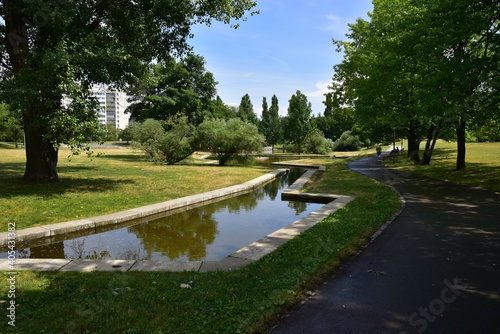 Fototapeta Naklejka Na Ścianę i Meble -  The Friendship Park in Prague 9 was built in 20th century to bring water and nature into the city.