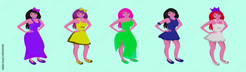 set of woman cartoon icon design template with various models. vector illustration isolated on blue background set of woman cartoon icon design template with various models. vector illustration isolated on blue background