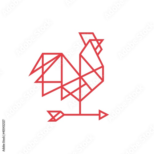 geometric rooster tech line outline logo vector icon illustration