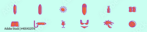 set of beach vacation cartoon icon design template with various models. vector illustration isolated on blue background