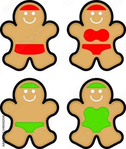 et of four gingerbread swimmers with bathing caps and various swimming costumes. Summer/southern hemisphere christmas.