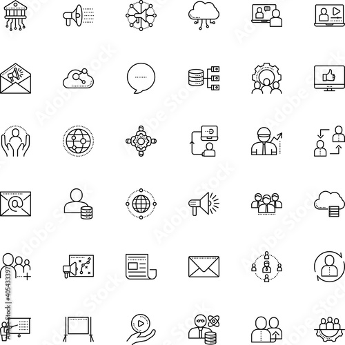 communication vector icon set such as: mentor, interaction, referral, postal, diplomat, equality, architecture, convention, center, ecommerce, laptop, map, partner, solution, planet, special, android