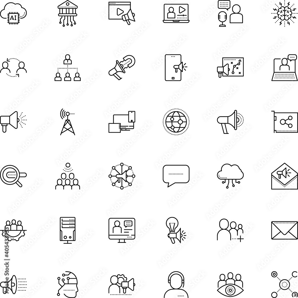 communication vector icon set such as: transfer, volume, head, psychology, pull, wave, tutorial, work, alert, antenna, tower, pad, hotline, send, globe, inbound, machine, loyalty, action, answer