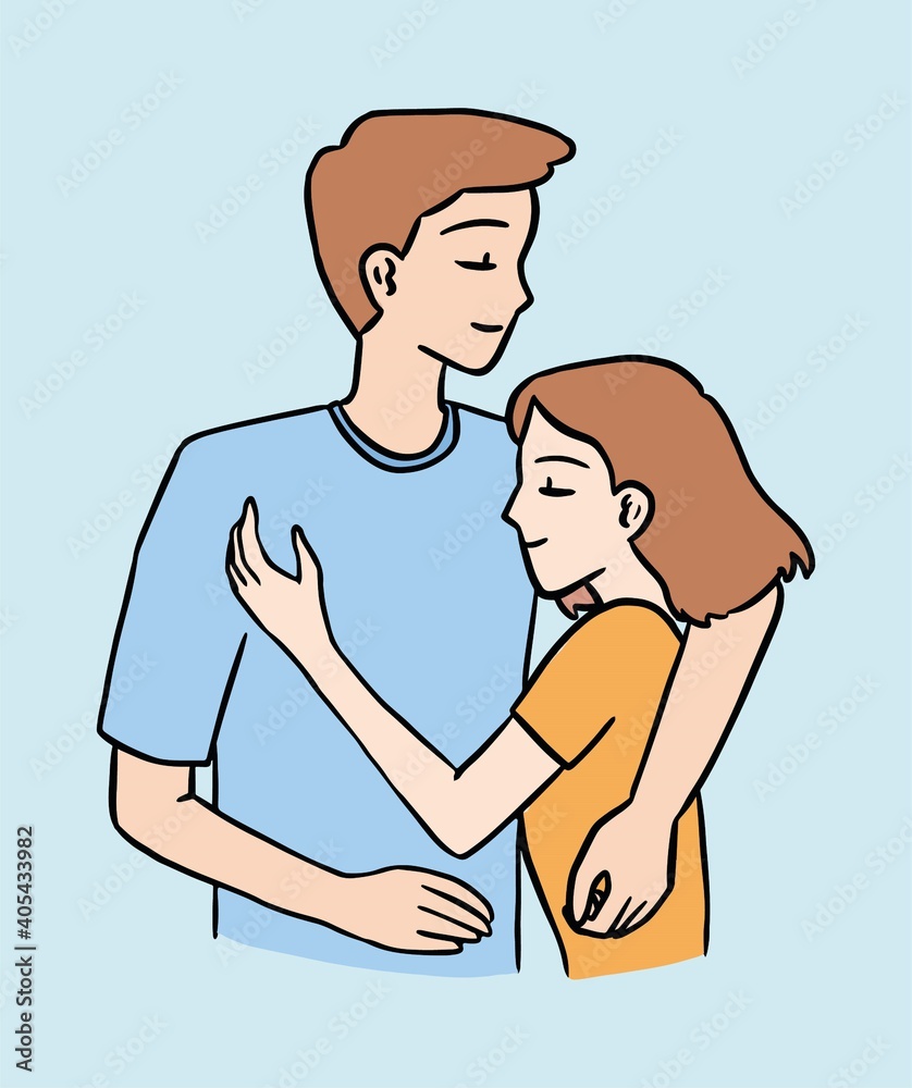Man and Woman Sleeping and Hug Cute Illustration Hand Drawn