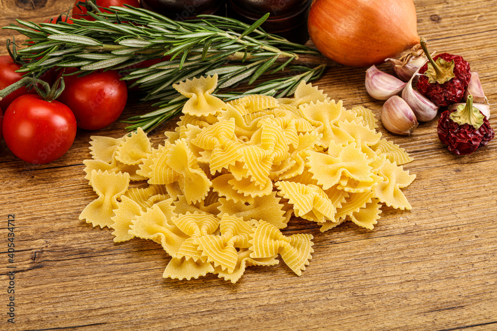 Raw Italian farfalle pasta for cooking