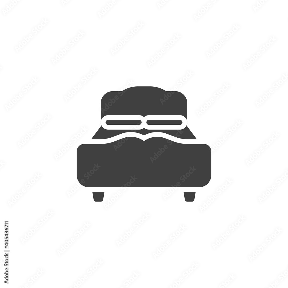 Bed with pillows vector icon. filled flat sign for mobile concept and web design. Double bed glyph icon. Furniture symbol, logo illustration. Vector graphics Bed with pillows vector icon. filled flat sign for mobile concept and web design. Double bed glyph icon. Furniture symbol, logo illustration. Vector graphics
