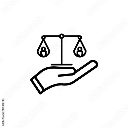 Hand line icon with balance and people. legal justice symbol. simple design editable. Design template vector