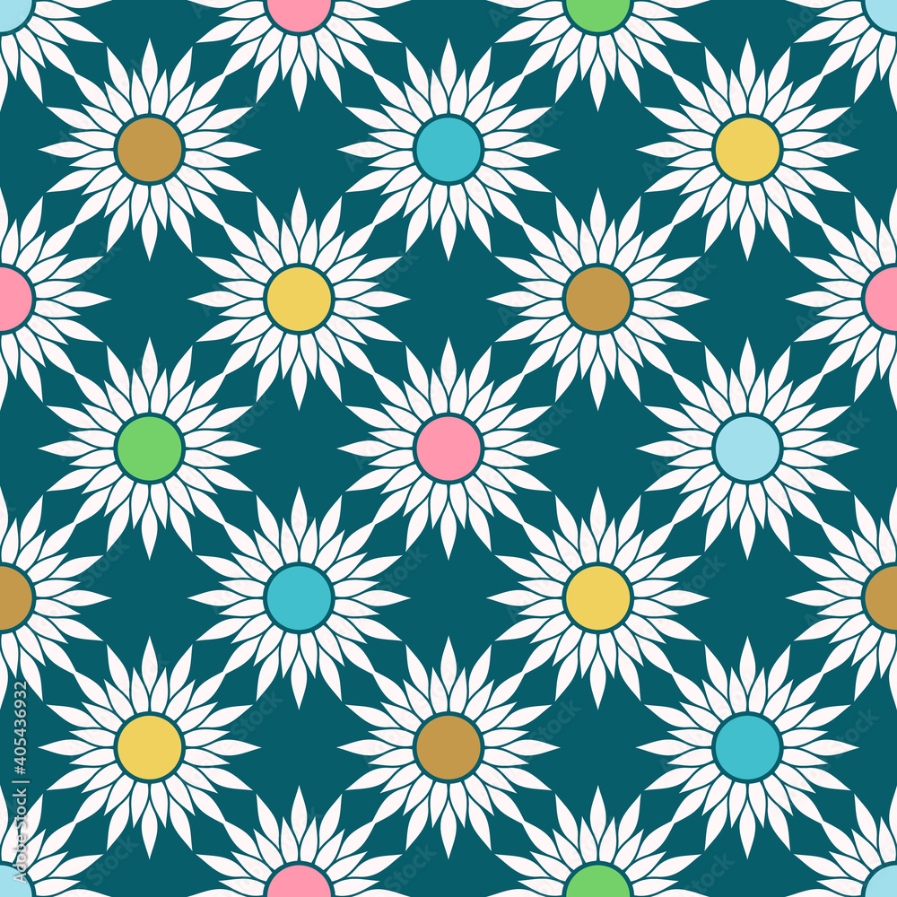 Seamless vector flower pattern. Colored geometric elements