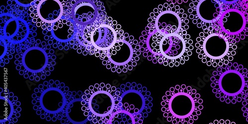 Dark pink, blue vector background with covid-19 symbols.
