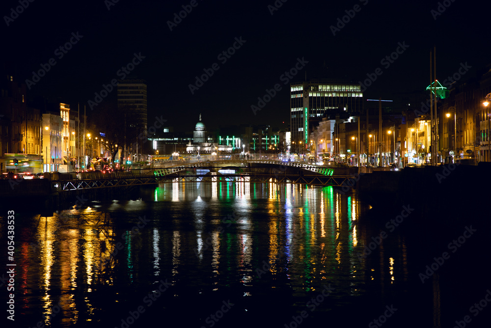 Dublin City and the River Liffey at night
