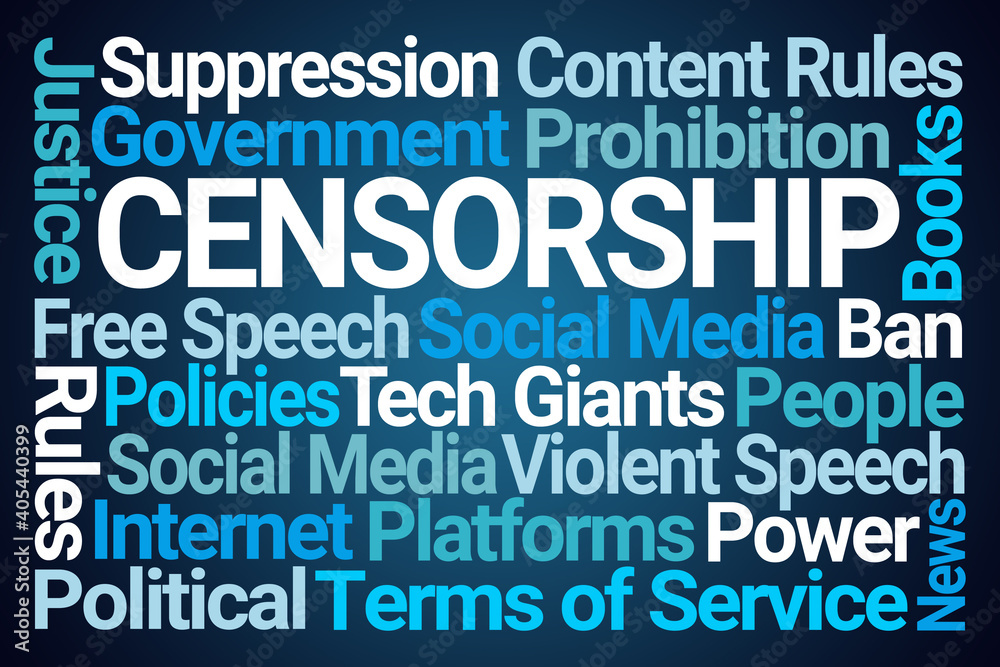 Censorship Word Cloud on Blue Background Censorship Word Cloud on Blue Background