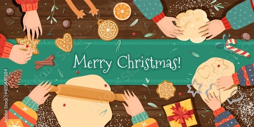 Christmas gingerbread cooking horizontal illustration