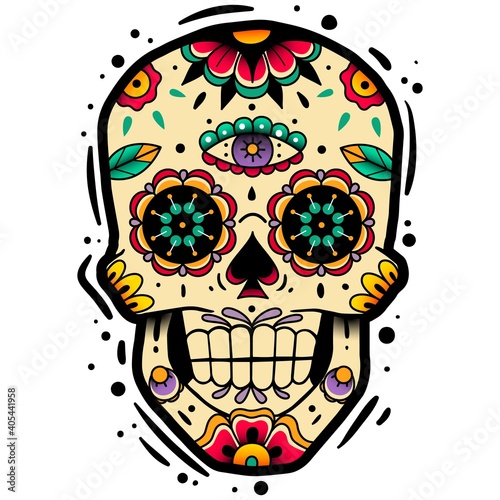 Traditional mexican sugar skull. Traditional mexican sugar skull. Vector illustration. Dia de los muertos shugar colorful head.
