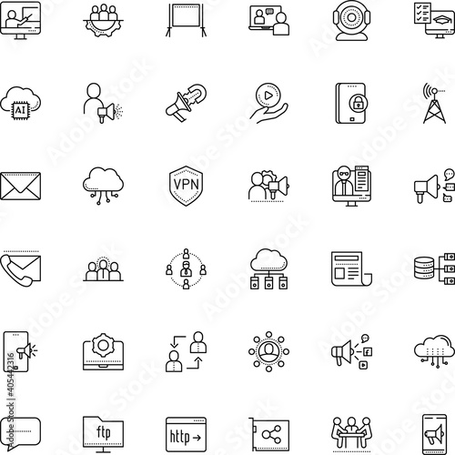 communication vector icon set such as: questionnaire, link, exchange, correspondence, maintenance, newspaper, attention, force, affiliate, search, plug, client, sales, camera, pencil, interaction