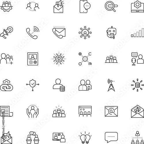 communication vector icon set such as: force, video, recommendation, audio, guideline, graph, app, sharing, distance, inbound, intellect, android, control, bullhorn, engine, magnet