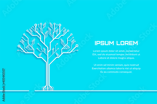 Printed circuit board tree on blue background