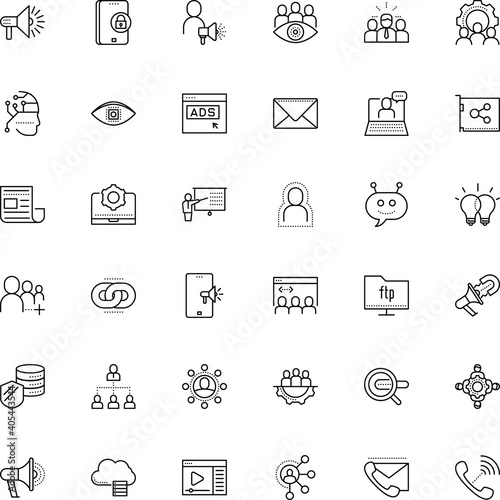 communication vector icon set such as: mail, stop virus, bubble, eps, trend, paper, attention, ai, female, authority, device, grey, shield, opinions, blue, talking, danger, linear, scanning