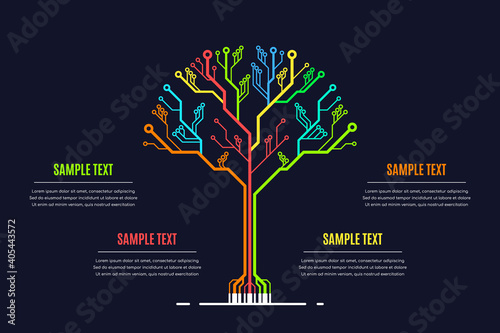 Infographic Template with PCB Tree on Black Background