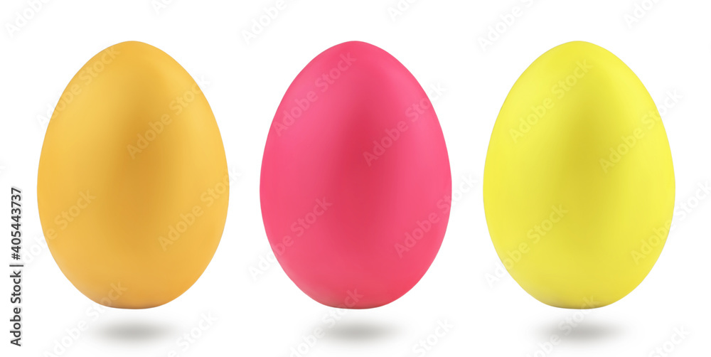 easter colored eggs in yellow, pink and gold, isolate on a white background easter colored eggs in yellow, pink and gold, isolate on a white background