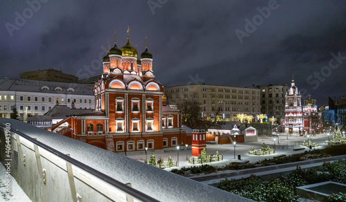 Moscow, Russia - February 04, 2020: Znamenskiy Monastery Cathedral is the olny surviving building of the larger complex. In the early days it was used as the church of the Romanovs photo