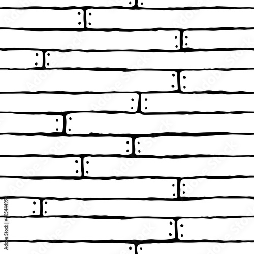 Seamless vector pattern with hand-drawn old planks. Black contour on white background.