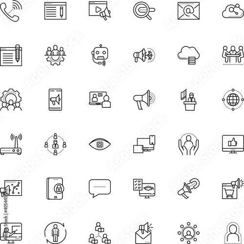 communication vector icon set such as: assistant, cooperation, machinery, balloon, send, table, room, magnet, affiliate, course, add, outbound, solution, collaboration, interaction, mark, epidemic