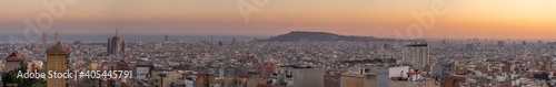 Super wide Panoramic view of Barcenola city skyline in winter sunset hour in Spain