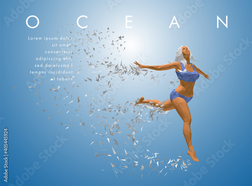 Art concept of a running woman. Vector drawn by color polygons.