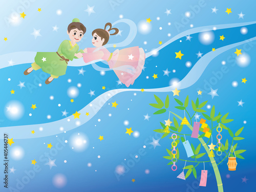 七夕の夜に天の川で会う織姫と彦星