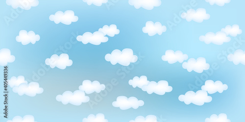 blue sky with clouds seamless pattern, blue gradent background wide vector drawing