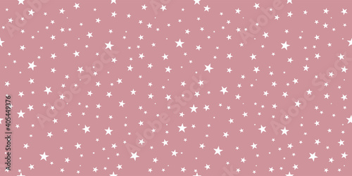 Pink stars background, seamless pattern, starry frame, wide horizontal 